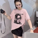 Длинная футболка, красивая спина, средней длины, европейский стиль, свободный крой, короткий рукав, круглый воротник