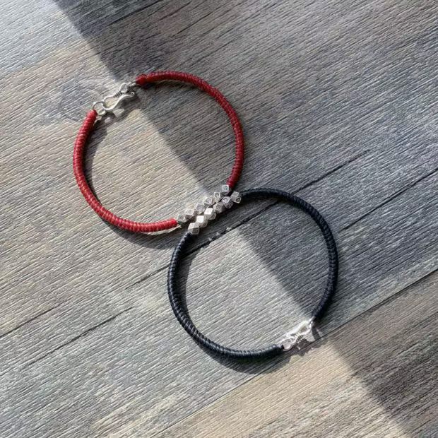 [Giới thiệu] Dây đeo bằng tay Thái nguyên bản bằng bạc Sterling Dây đeo tay đan bằng tay Vòng tay - Vòng chân vòng chân cho nữ