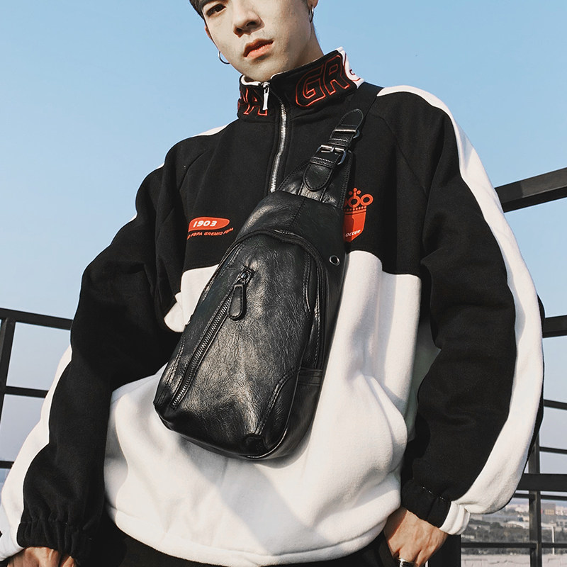 Soft Leather Casual Chest Bag Men Han Edition Pocket Leather Bag Men's Slanted Satchel Bag single shoulder bag Sport Shoulder Bag Tide Bag