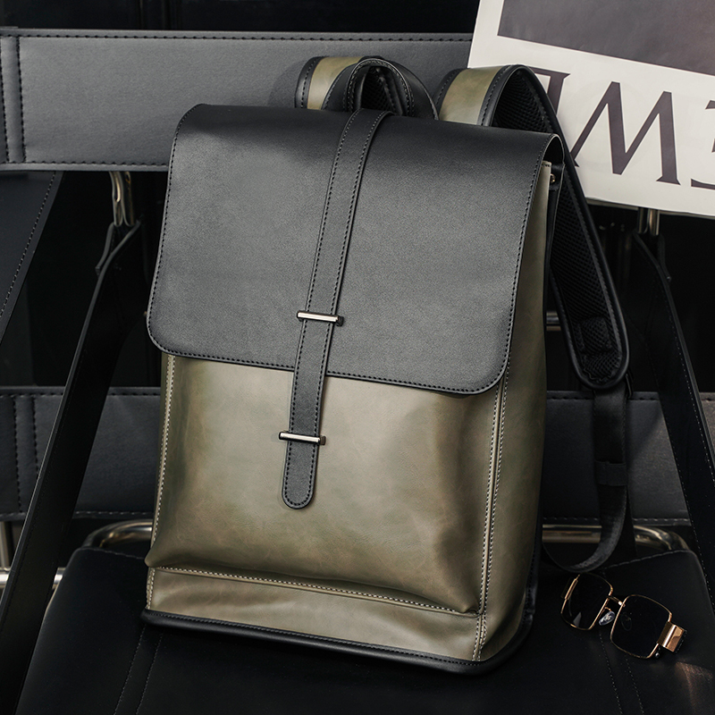 New Retro Backpack Korean Style Trendy Men's Bag Travel Backpack Crazy Horse Pu Large Capacity Student School Bag Computer Bag