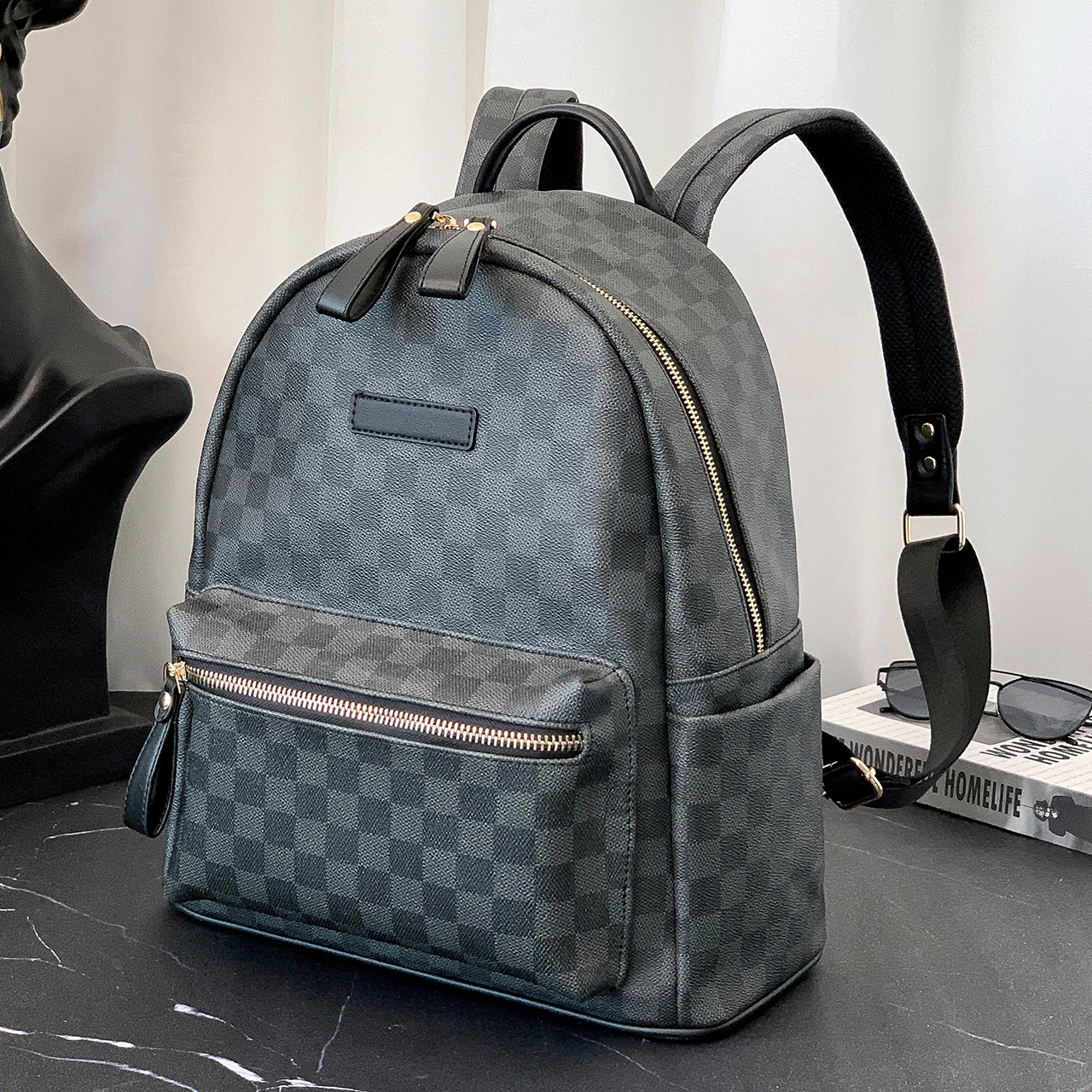 Trendy brand fashion new backpack Classic plaid pattern backpack men's outdoor travel bag college student bag