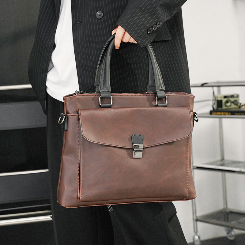 New Crazy Horse PU leather retro briefcase men's business trip England Korean shoulder bag messenger bag men's bag