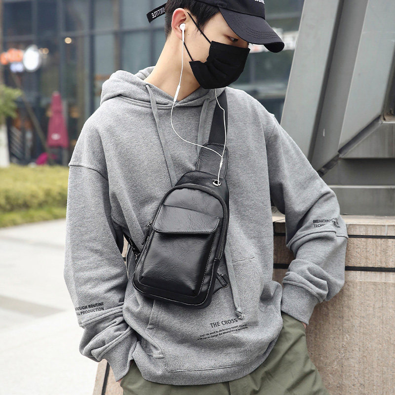Trendy Fashion Tide Men Casual Street Leather Chest Bag Han Edition Small Bag OUTDOOR SINGLE SHOULDER BAG Inclined Cross Cell Phone Bag