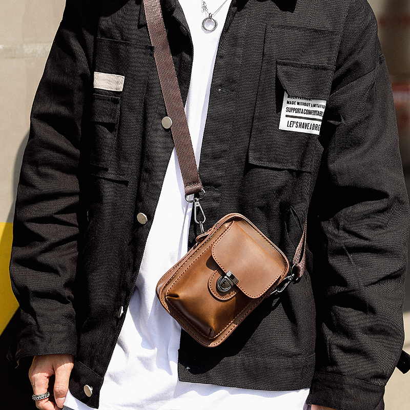 Street men's hanging bag belt bag retro mad horse PU leather mobile phone bag shoulder bag trend new one shoulder diagonal cross bag