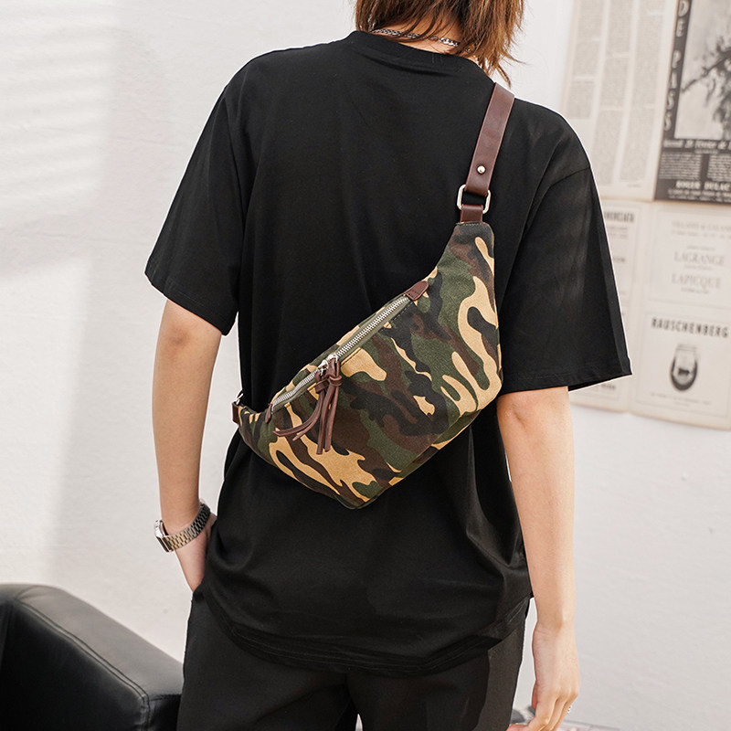 New Japanese dead fly diagonal backpack camouflage canvas trendy men's chest bag street European and American style messenger bag men's trendy bag