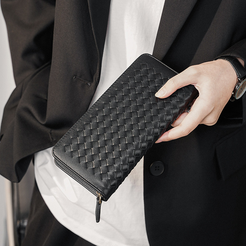 New Korean version of woven wallet, long handbag, handmade woven clutch, men's and women's wallet fashion card bag