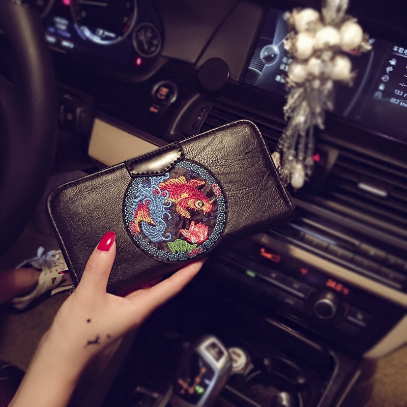 Wallet Guochao Fashion Street Wallet Korean Leather Wallet Mid-Long Wallet Personalized Rivet Wallet Mobile Phone Bag