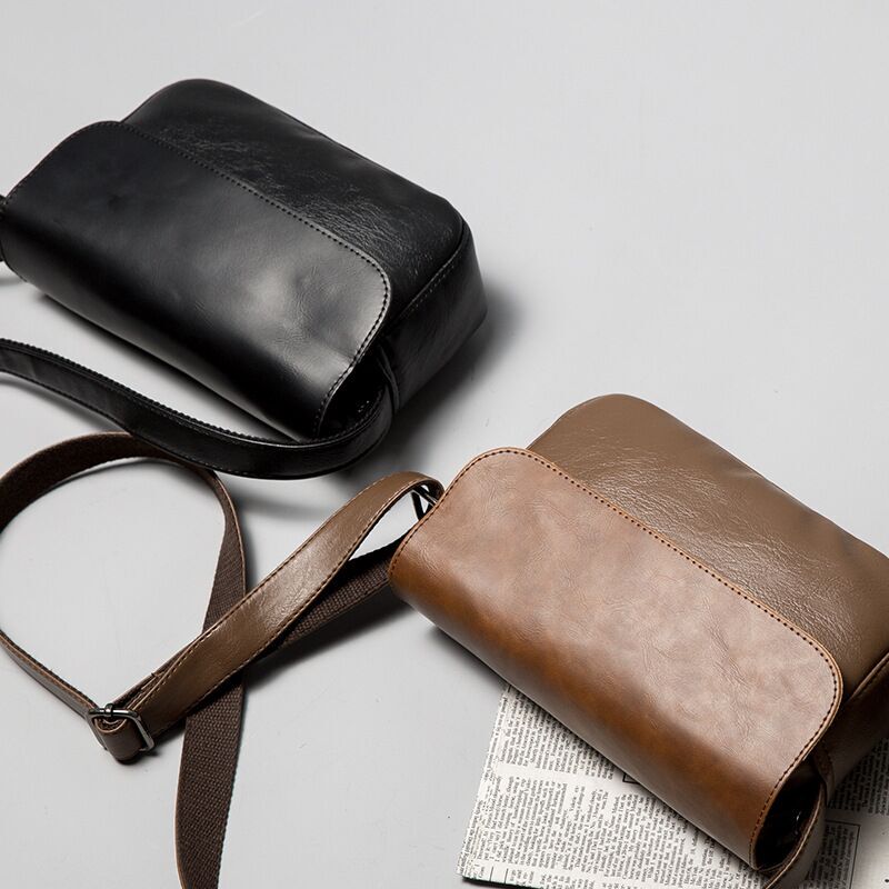 Japanese Retro Pu Crossbody Bag Single Shoulder Zipper Backpack Small Square Bag Casual Chest Bag Trendy Men's Bag Messenger Bag Trendy