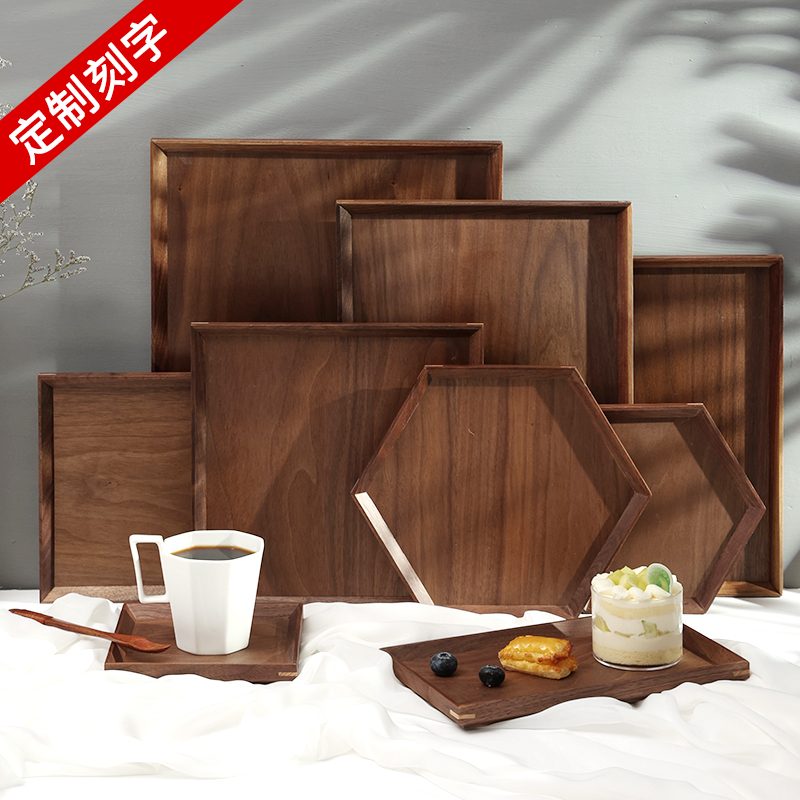 Day Style Black Walnuts Wooden dishes Nordic oblong Home Tea tray Fruit drain cups Tray Dinner Plate