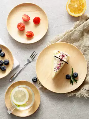 Japanese style solid wood saucer Oak tray round fruit plate salad bowl with instant noodles bag snack Wood Wood wooden plate