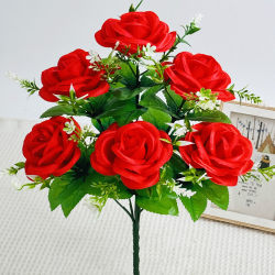 Artificial Flower 6-Head Rose Bouquet Fake Flower Silk Rose Home Decoration High-End Living Room Dining Table Flower Arrangement Ornament
