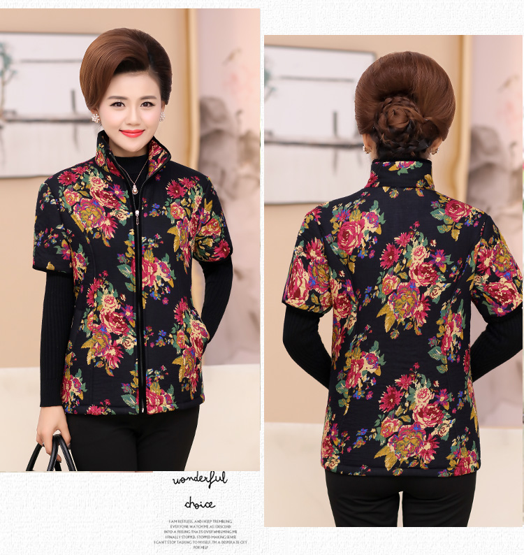 Mùa thu và mùa đông mới trung niên phụ nữ vest đứng cổ áo chần vest trung niên nửa tay áo ấm cotton áo choàng sữa áo nữ trung niên