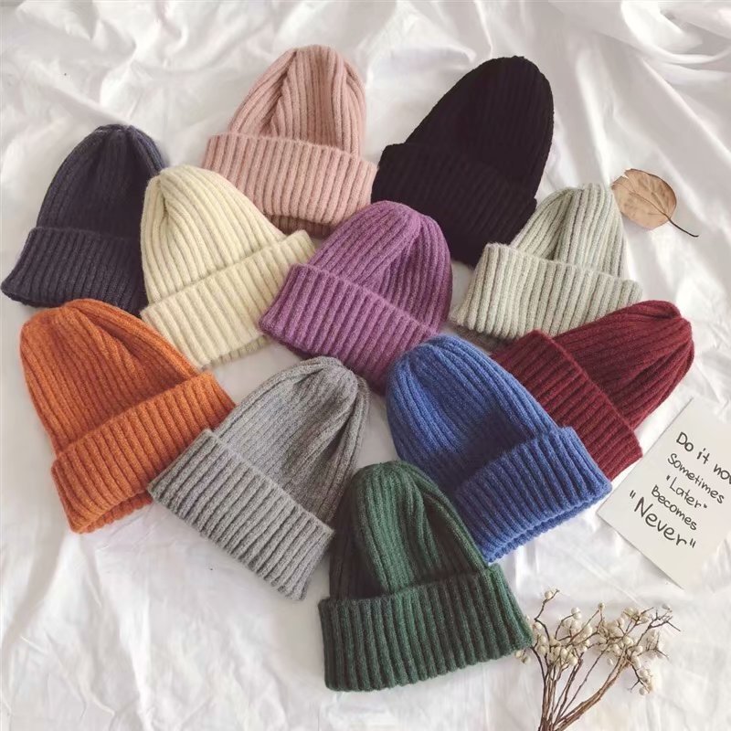 South Korean custom male and female child children pure color wool line hat knit hat tip baby wool line hat sleeve head 