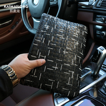 Embroidery knitted buffalo leather mens handbag hand bag large capacity soft leather hand grip bag genuine leather Korean version casual mens bag