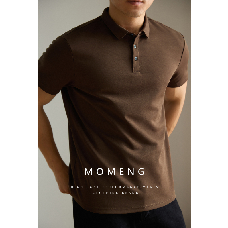 Momeng Double-Sided Air Layer Cotton Solid Color Polo Shirt High-End Lapel Business Short-Sleeved T-Shirt Commuter Men's Summer Wear