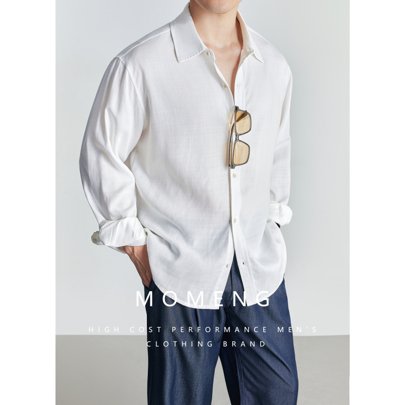 [Tencel Lyocell Linen] Old Money Style Relaxed Long-Sleeve Shirt for Men, High-End Commuter Casual White Shirt