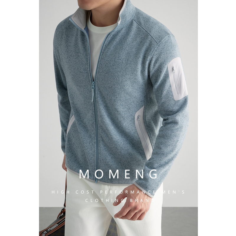 [Outdoor P Series] Momeng Fleece Jacket Ptp Soft Shell Jacket Stand Collar Jacket Men's Sports Warm Coat