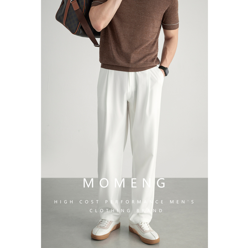 【Relaxed Fit】Momeng Breathable Stretch Fabric Italian Style Summer White Men's Casual Pants Lightweight 【Relaxed Fit】Momeng Breathable Stretch Fabric Italian Style Summer White Men's Casual Pants Lightweight