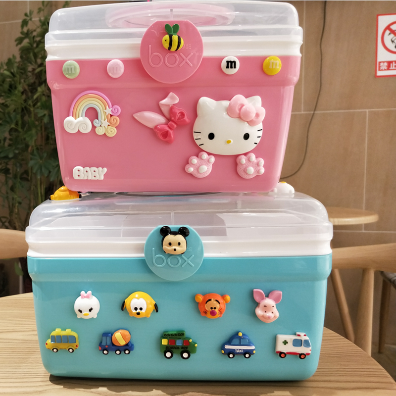 Cartoon Home Medicine Box Handheld Home Cornetto Layer Medical Medicine Storage Box Multifunction Double storage box