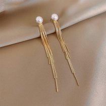 Hong Kong (designer) RVY 2021 New Tide light luxury earrings female simple tassel earrings pearl earrings