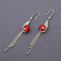 Hong Kong (designer) RVY 2021 new earrings female vintage red long tassel earrings