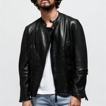 Classic small stand-up collar motorcycle leather jacket Japanese oil wax thick old sheepskin