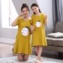 Mùa hè đồ ngủ cha mẹ-con mẹ và con gái váy ngủ ngắn tay modal cotton cô gái công chúa đầm mỏng phần bông dịch vụ nhà đồ gia đình dễ thương