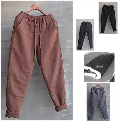 Women's winter cotton trousers, trousers, pipe pants, flax casual pants, Chinese style, art, meditation