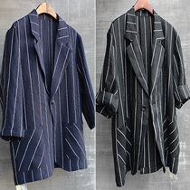  Mens neutral spring summer and autumn improved linen split-sleeved casual suit Suit handsome short jacket top personality large size