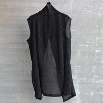 Mens summer loose flowing linen sleeveless buckle-free mix vest vest shirt Zen Hanfu fashion fashion