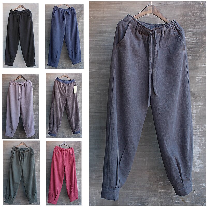 Original men's cotton pants winter plus suede long pants Chinese linen man cotton linen Chinese wind straight drum pants large size loose