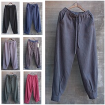  Original mens cotton pants winter plus velvet fleece trousers Chinese linen mens cotton and linen Chinese style straight pants large size loose