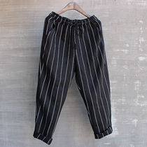 Male youth popular small feet nine vertical strip linen pants pants casual pants literary fashion handsome loose size