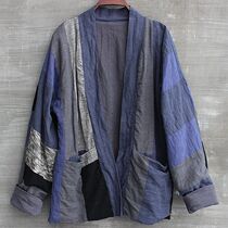 Unisex spring and autumn linen stitching small jacket blouse Chinese style top Hanfu retro niche plus size