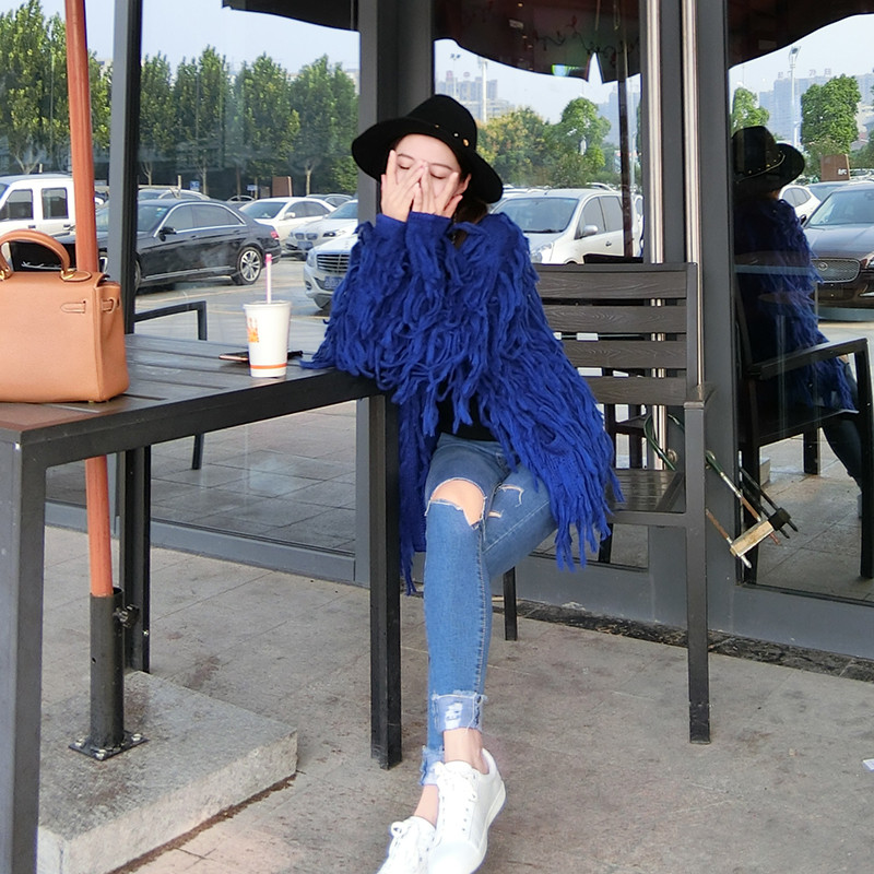 2021 Fall - Han edition of famous Yuan - soda hair shawl knitting coat loose and lean sweater tide