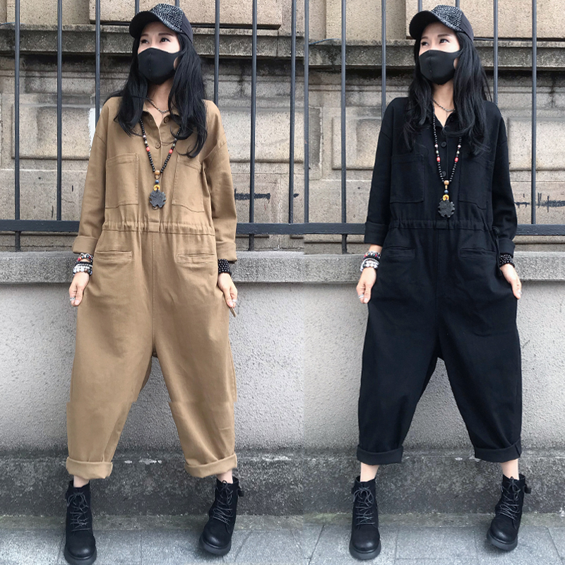 2026 Spring and Autumn New Large Size Fashion High-Waisted Versatile Personality Baggy Pants European Style Casual Lapel Workwear Jumpsuit for Women