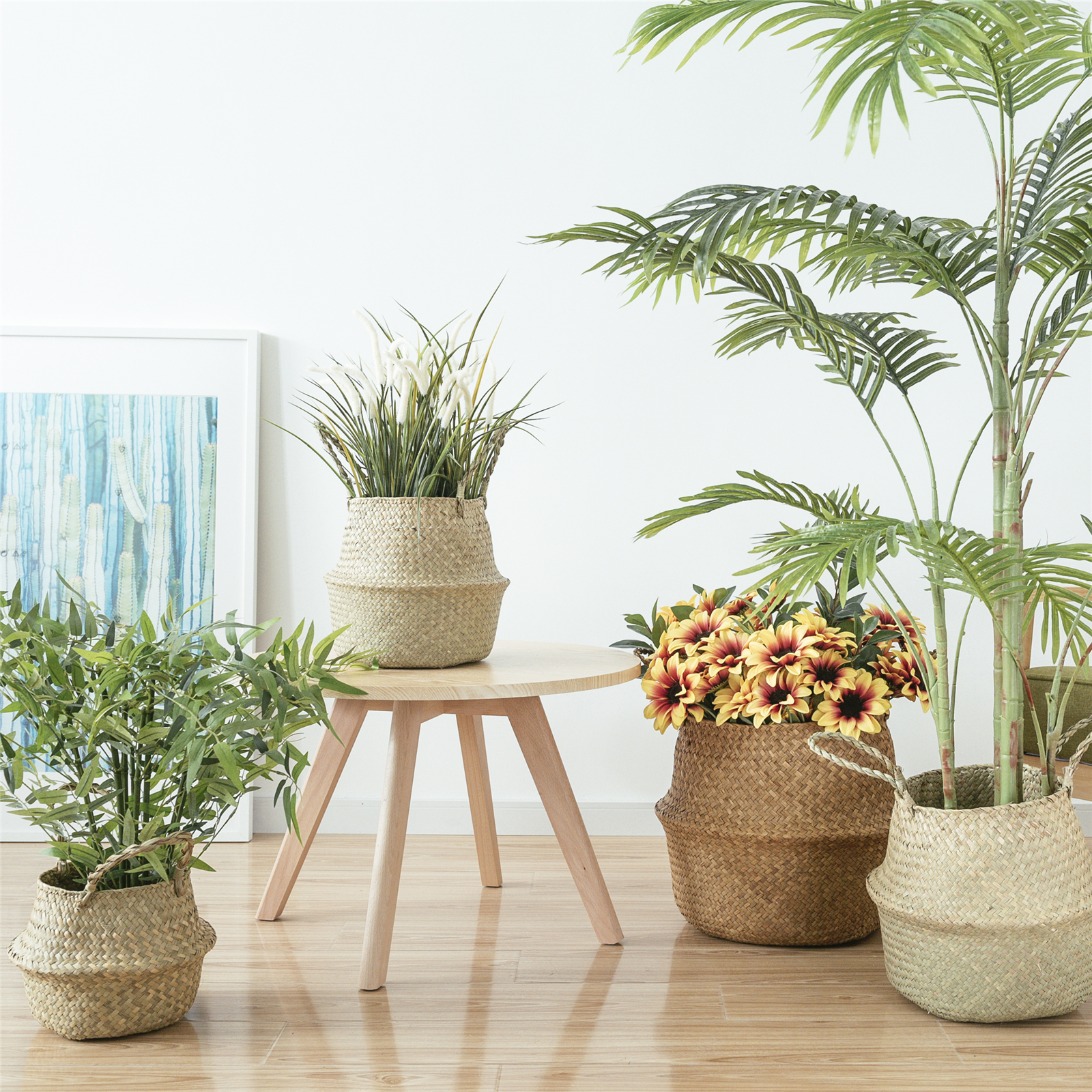 Eurostyle garden grass weaving simulation flower drying flower containing flower basket vines bricography living-room floor flower pot outdoor hanging basin