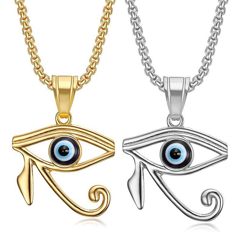 Ancient Egyptian Eye of Horus Necklace, Stylish Hip-Hop Street Style, Personalized Titanium Steel Devil's Eye Eagle Eye Pendant for Men and Women