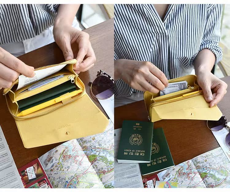 Chính hãng plepic Hàn Quốc thời trang PU khóa kéo túi xách tay ví du lịch túi hộ chiếu nam và nữ gói tài liệu du lịch - Túi thông tin xác thực ví đựng thẻ thông minh