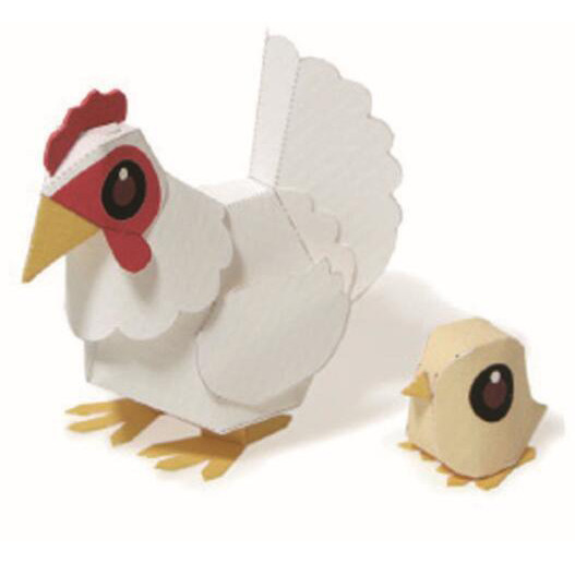 Paper mold making DIY handmade puzzle folding paper Children Toys cartoon Animals 3D Cubism hen Mom Little Rooster