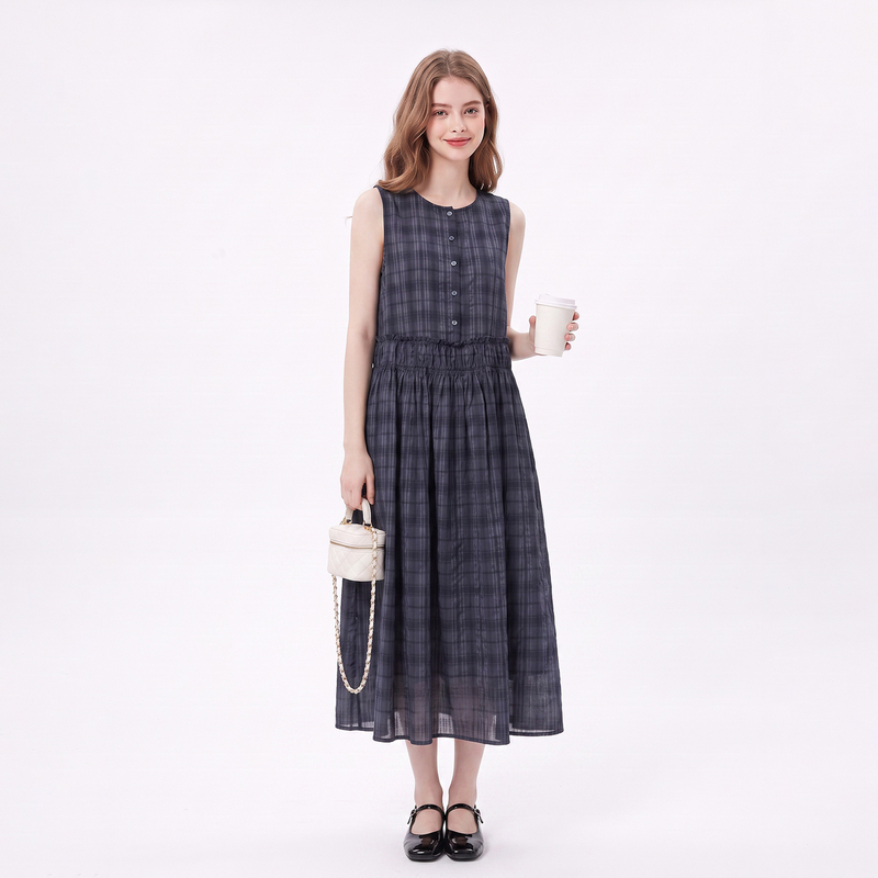 Gorgeous Plaid Sleeveless Dress for Women, Summer 2026 New Style, Artistic Retro Sleeveless Tank Dress, Stunning Long Dress Gorgeous Plaid Sleeveless Dress for Women, Summer 2026 New Style, Artistic Retro Sleeveless Tank Dress, Stunning Long Dress