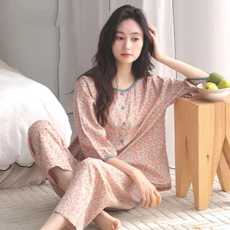 Women's Summer Pajamas Can Be Worn Outside, Three-Quarter Sleeves, Nine-Quarter Pants, Korean Style, Fashionable, Plus Size, High-End Loungewear Set Women's Summer Pajamas Can Be Worn Outside, Three-Quarter Sleeves, Nine-Quarter Pants, Korean Style, Fashionable, Plus Size, High-End Loungewear Set