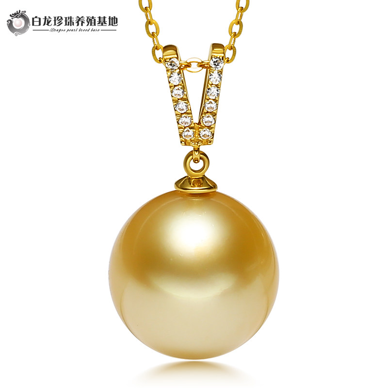 天然金色18K金南洋珠马贝海水珍珠吊坠:奢华与自然的完美融合,你值得拥有的时尚单品!-颈饰-淘宝百科网