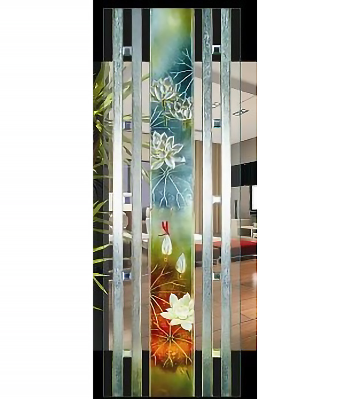 Manufacturer Dingding to Steel Artistic Glass Xuanguan Partition Screen Door Core Background Wall Engraving Crafts Bright Line Dream Lotus