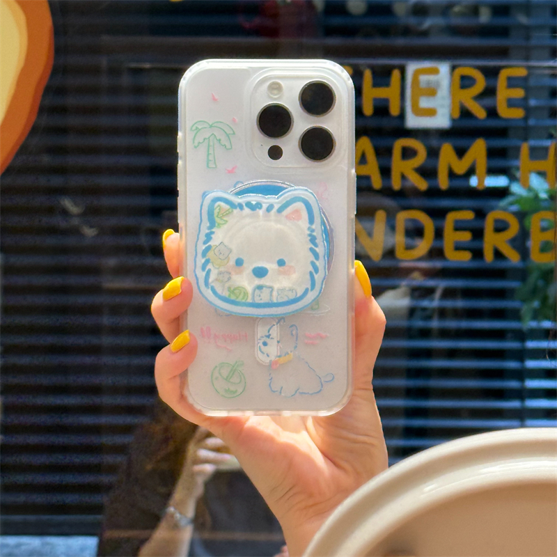 磁吸萌犬支架iPhone16Pro保护套，让你的手机变身萌宠！