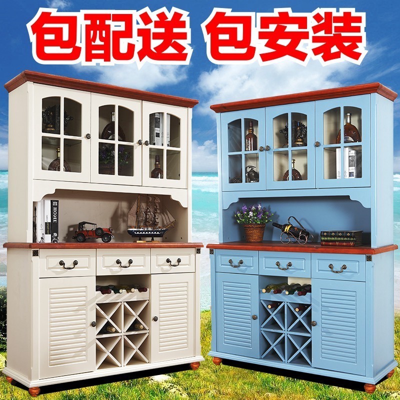 American country solid wood wine cabinet Mediterranean dining cabinet simple modern kitchen storage cabinet cupboard cabinet pastoral tea cabinet