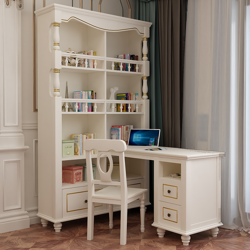 American Solid Wood Corner Desk Bookcase Bookcase Combo Student Table Home Computer Desk Children Study Desk Writing Desk 