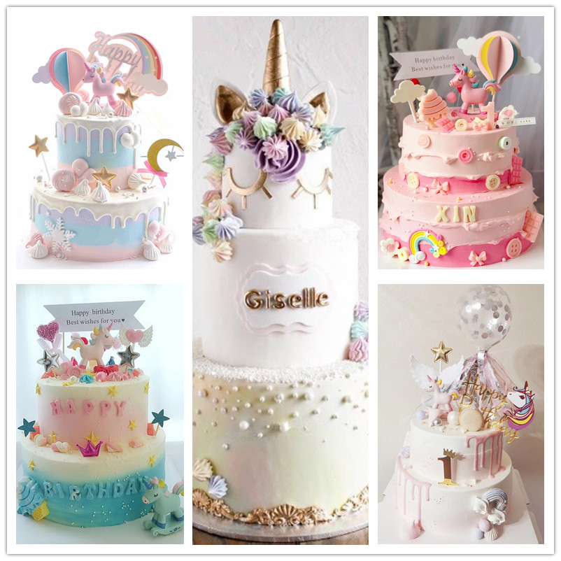 New multi-layer unicorn cartoon cute simulation birthday cake model Trojan cake sample photo props