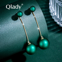 Long green large pearl earrings niche unique silver earrings for women 2026 new hot style high-end light luxury