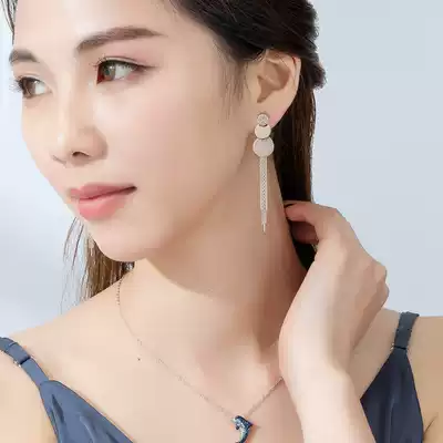 Advanced sense ear pin female earrings sterling silver earrings 2021 New Tide Joker Korean temperament long version tassel earrings